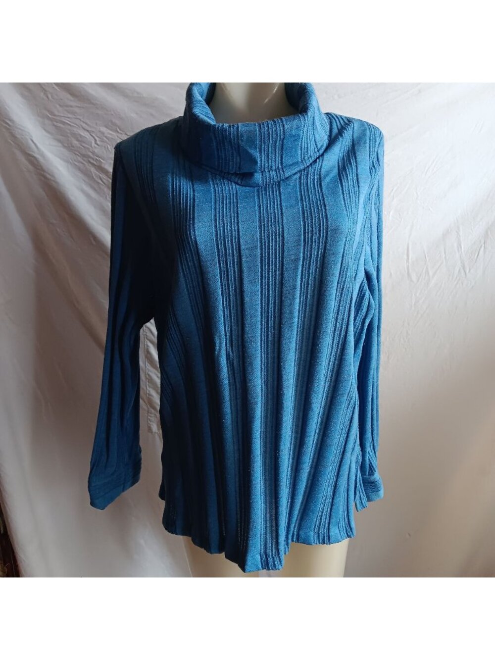Cowl Neck True Vintage 1970's Sweater Large True Boho Ribbed Blue By Patricia